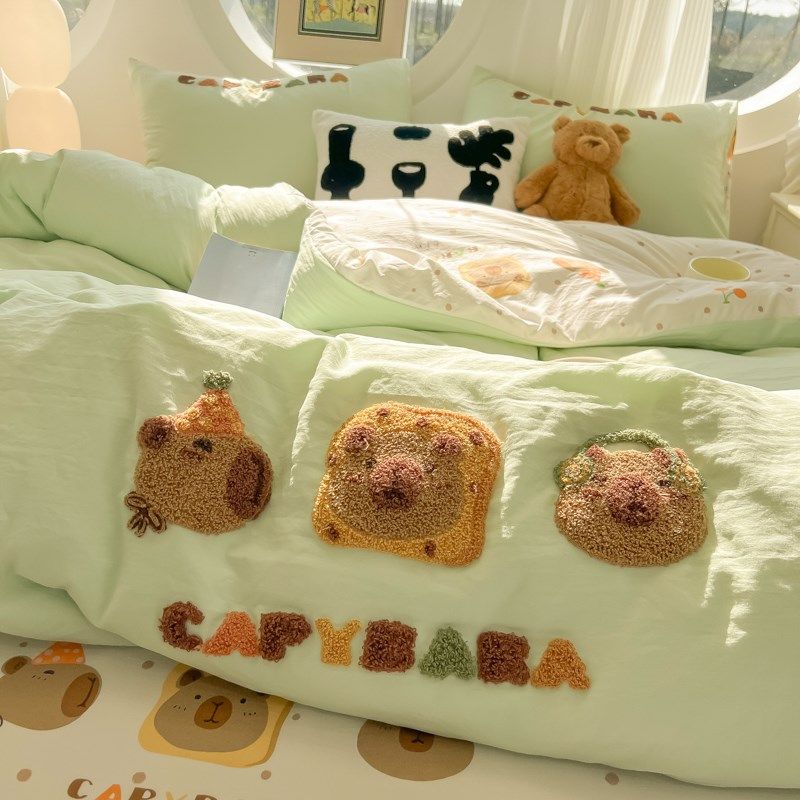 2025春季水洗棉毛巾绣床上四件套非纯棉全棉被套宿舍床单人三件套,床上用品,床品套件/四件套/多件套,淘宝优惠券,粉丝福利购,淘宝优惠卷