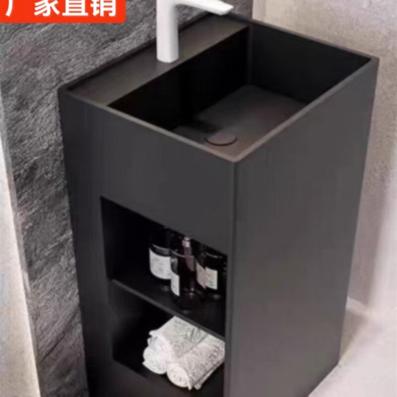 人造石立柱洗g手盆一体卫生间家用洗脸盆方形白色哑光柱盆柜储物