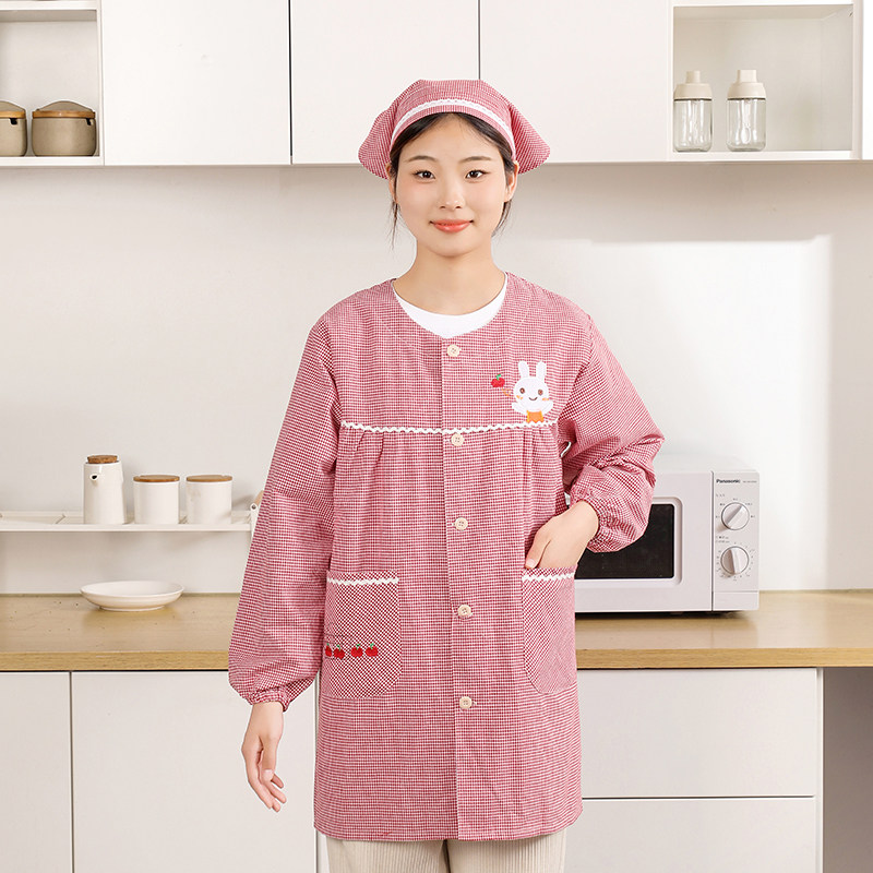 女式围裙上班专用前开扣罩衣v2024新款小个子耐磨成人工作服套装