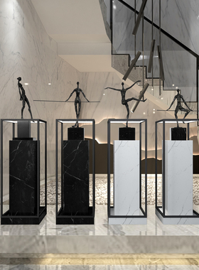 售楼处摆件酒店大堂大型落地雕塑石墩摆台大理石底座带灯展示柜