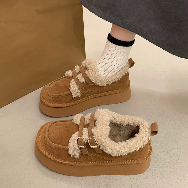 2025冬季新款厚底雪地靴乐福鞋