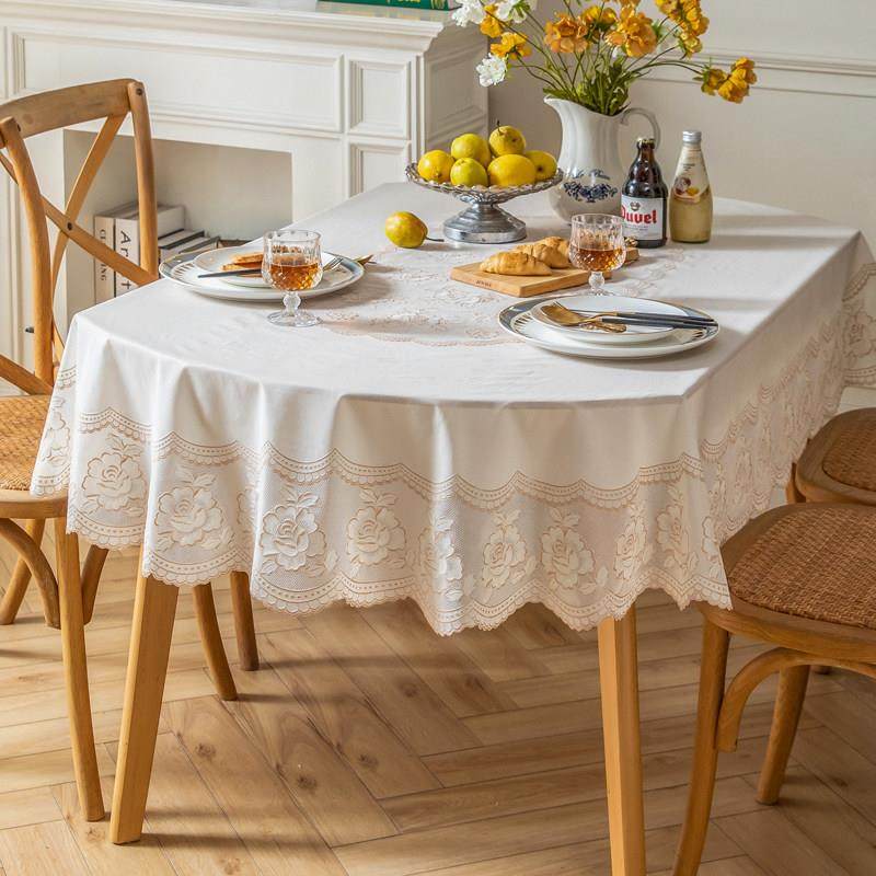 椭圆形PVC桌布防水防油免洗折叠椭圆桌桌布欧式蕾丝餐桌布家用