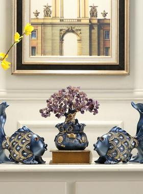 家居装饰品客厅电视柜摆件发财树情侣鱼礼物简约现代乔迁结婚礼物