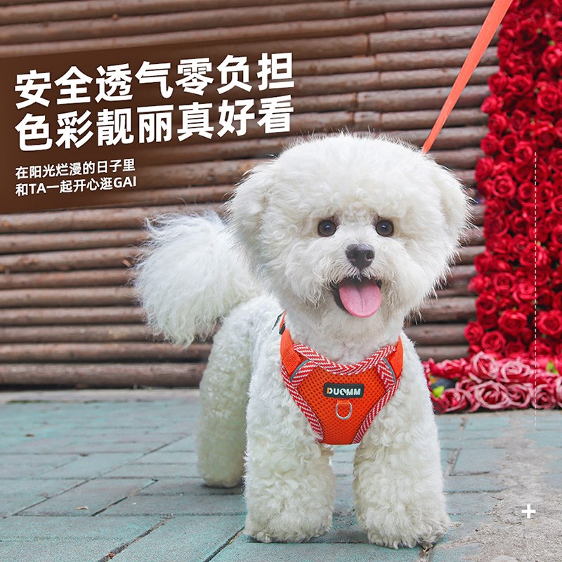 背心式狗狗牵引绳小型犬比熊泰迪博美小狗胸背带透气遛狗绳狗链子