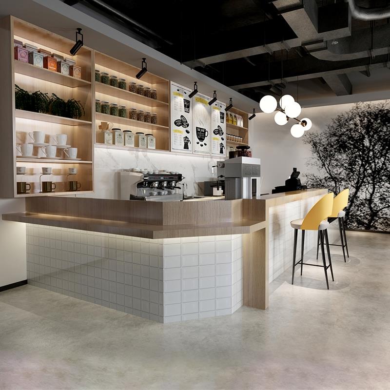 现代简约咖啡厅奶茶店吧台收银台前台接待台定制实木烤漆桌椅组合