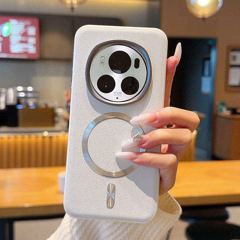 新款磁吸素皮适用荣耀Magic6手机壳荣耀Magic6Pro镜头大孔防摔保护套BVL一AN00简约奢华不沾指纹男女真皮纹