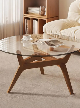 轻奢玻璃茶几小户型中古沙发小茶几客厅家用简约现代圆形桌子