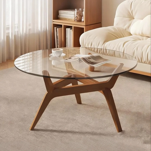轻奢玻璃茶几小户型中古沙发小茶几客厅家用简约现代圆形桌子