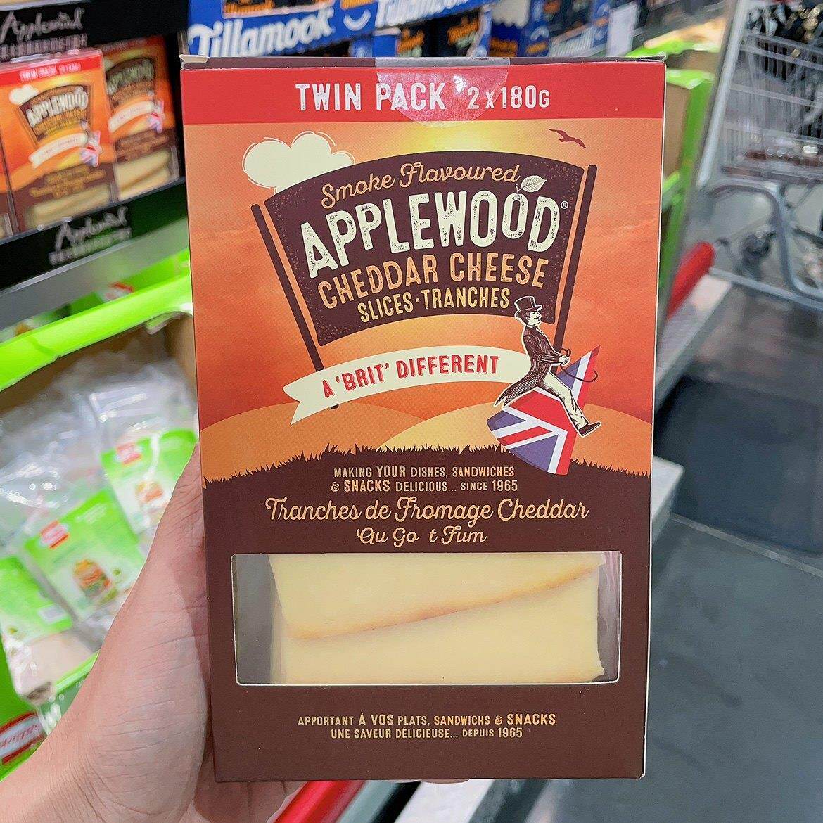 顺丰包邮英国进口苹果木烟熏风味切达干酪片奶酪180g*2costco代购