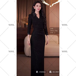 【yola定制】纸片人秋冬新款高级法式气质显瘦直筒连衣裙-YL50535
