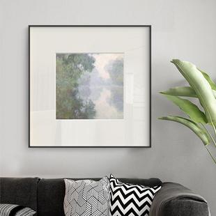 塞纳河晨雾莫奈北欧艺术卡纸装 饰挂画客厅餐厅正方形民宿文艺摆画
