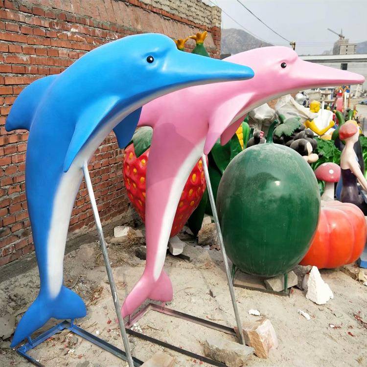 卡通动物海豚摆件海洋生物系列户外游乐园商场公园装饰玻璃钢雕塑