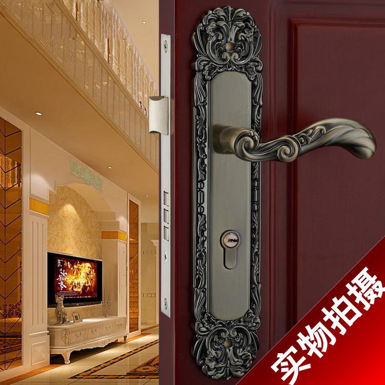 青古铜别墅对开门锁防盗双开大门锁实木执手门锁欧式房门锁