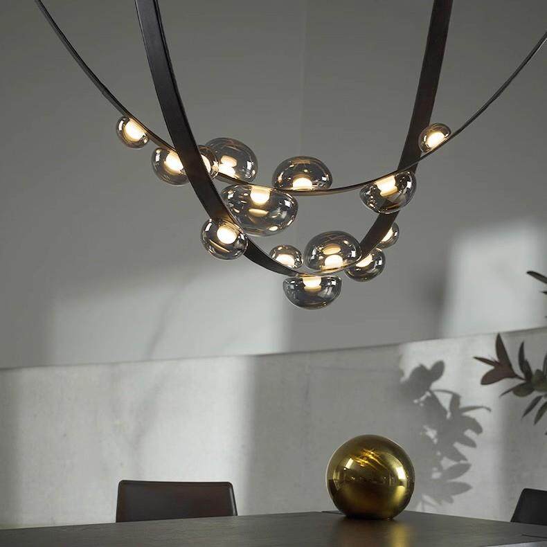 简约网红皮革创意别墅客厅吧台设计师餐厅休闲工作室长条水母吊灯