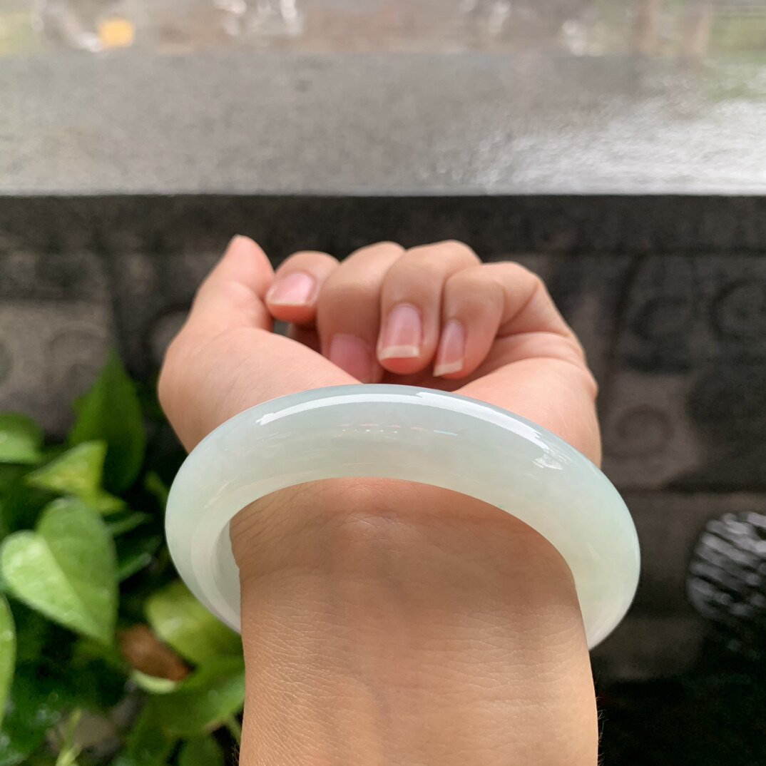 缅甸翡翠手镯冰种飘阳绿平安镯一物一证天然玉石女款宽版正圈玉镯