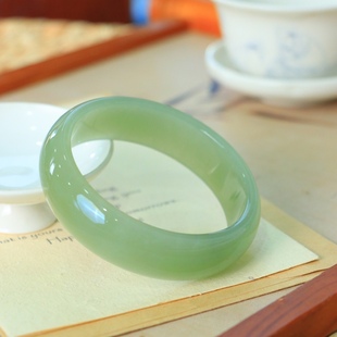 正品新疆和田且末蓝手镯天然玉石一物一证女款轮胎镯宽版平安镯