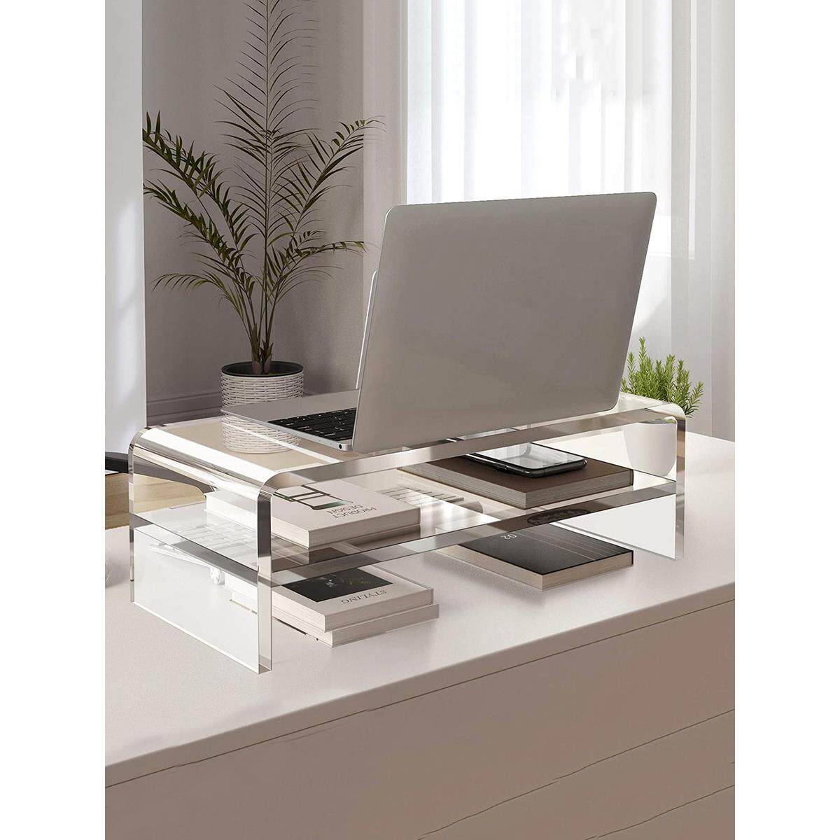 亚克力台式电脑笔记本增高架显示器屏幕垫高底座键盘收纳置物架