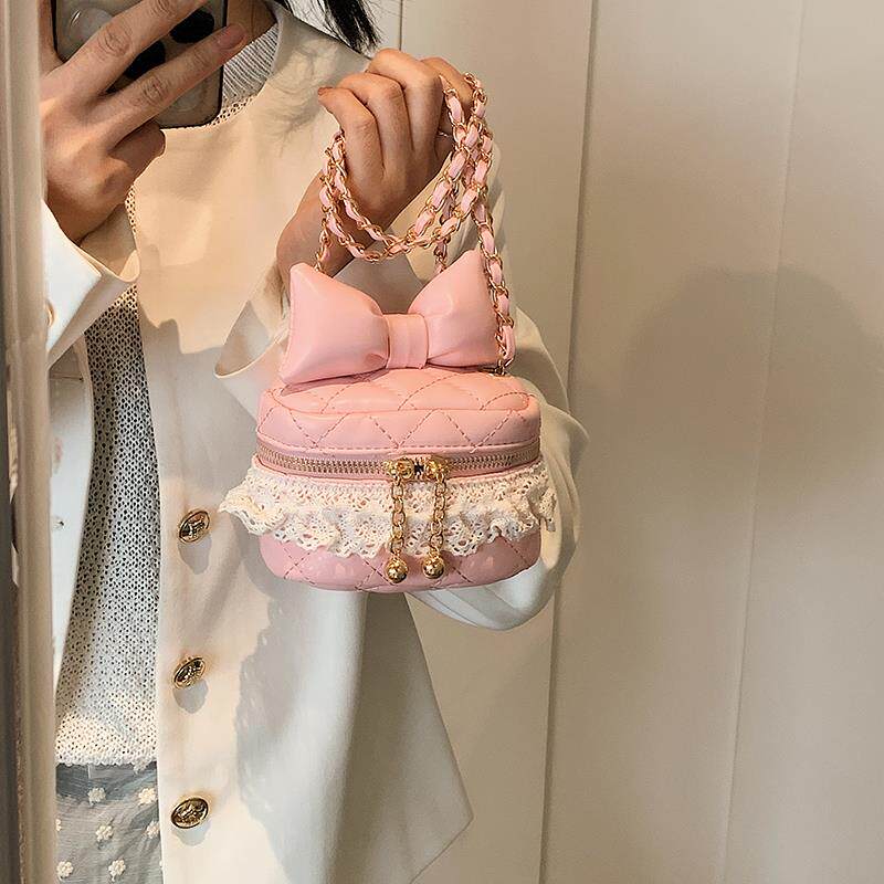 可爱公主儿童斜挎包女孩蝴蝶结小方包菱格女童零钱包宝宝零钱包潮