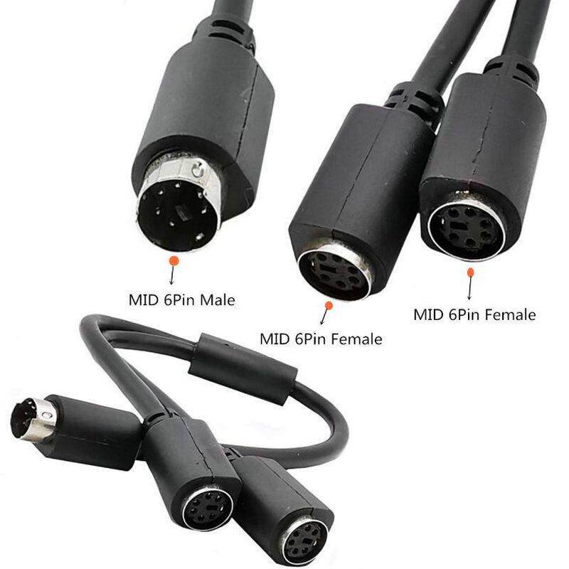 MIDI 6pin 一公二母PS延长线 PS2一分二转接线 转键盘鼠标接口