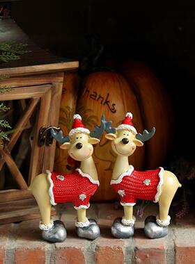 喜气红色圣诞帽鹿玄关摆件庭院家居装饰品乔迁新居礼物