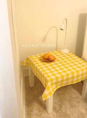 HEGALY | 经典黄色格子桌布含棉双面北欧可爱简约野餐布餐家居
