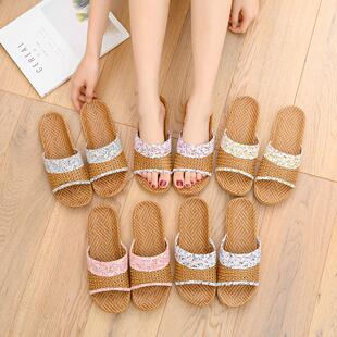 碧兰蒂19新款草席藤草编织凉拖鞋麻拖夏季居家男女EVA防滑地板拖