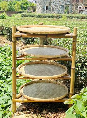 竹架子置物架竹编簸箕火锅架竹制品多层楠竹竹三脚架菜架子天然