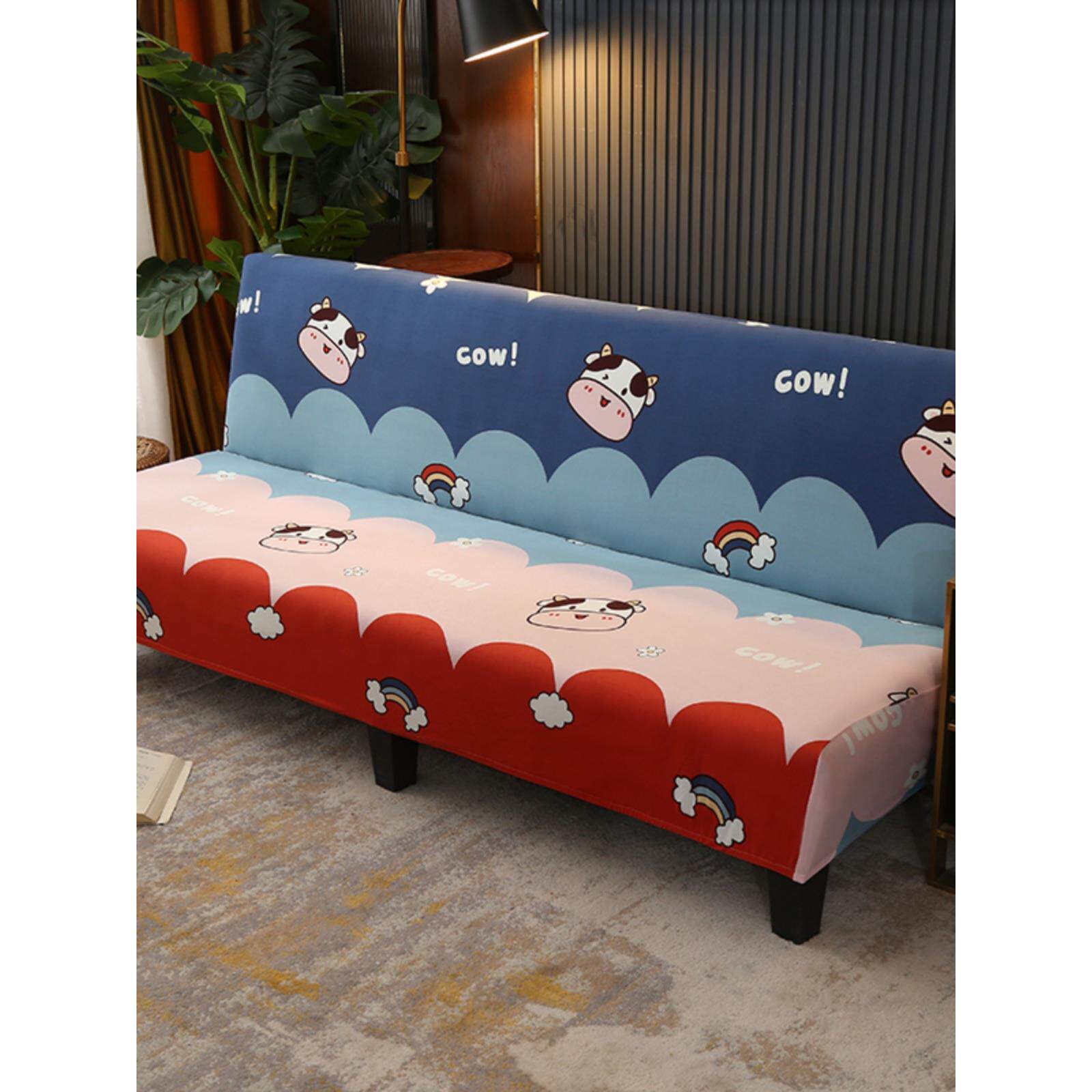 折叠沙发床套罩全包万能套布艺两用无扶手沙发套条纹清新几何格子