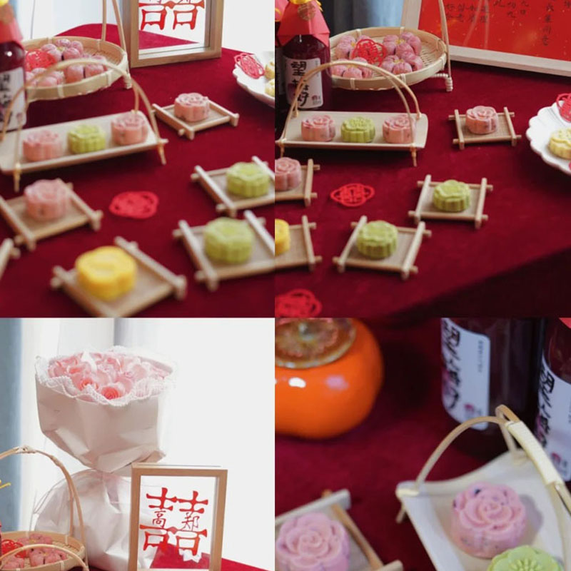 婚宴桌面甜品装饰订婚糕点摆盘喜饼点心托盘布置小件用品定亲摆台