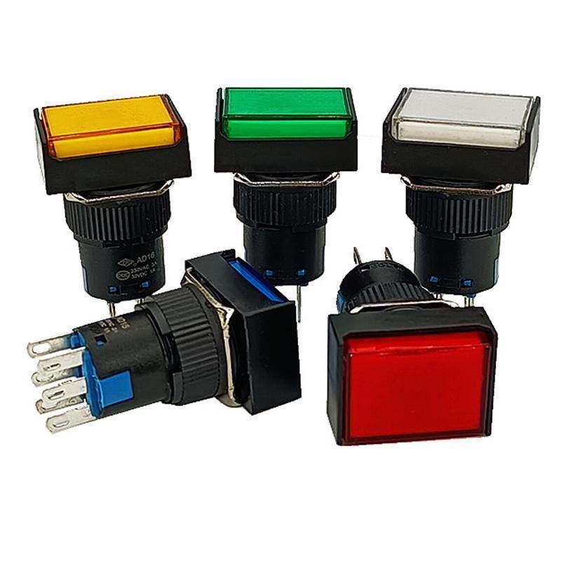 上开上海永星长方型双极无锁自复位六脚启动按钮开关AD16-223-R