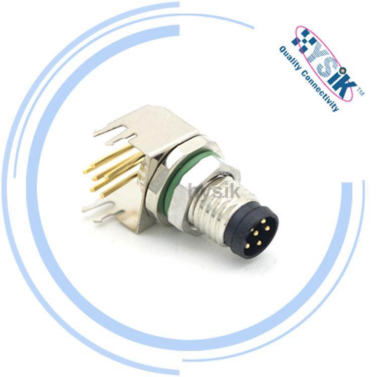 M8弯针连接器 3芯4芯5芯6芯PCB焊板航空插头连接器