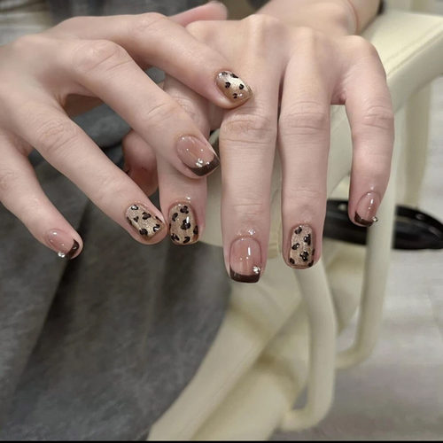 秋冬手工豹纹猫眼短款穿戴甲