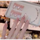 高级纯手工穿戴甲气质显白中长款 彩色极光微笑猫眼美甲可拆卸贴片