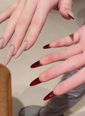 【CL红色高跟鞋】纯手工穿戴甲秋冬高级裸色双面红底气质显白美甲