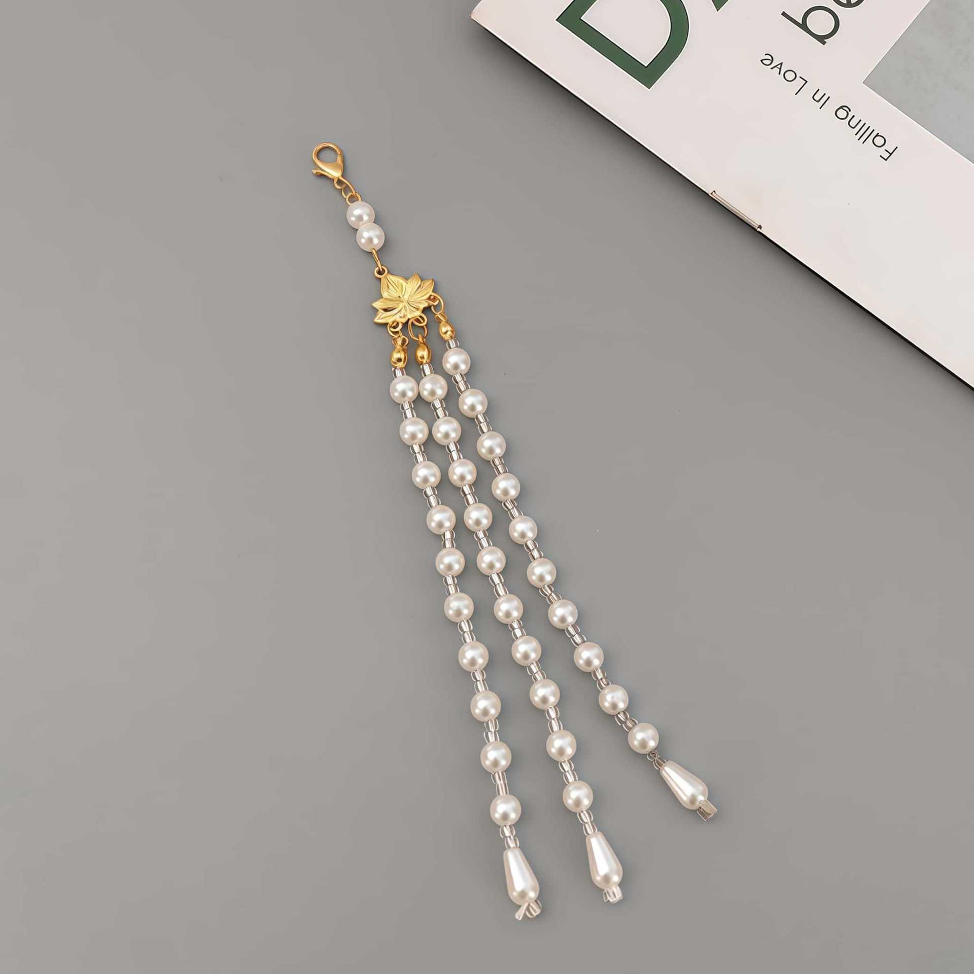 简约辅料旗袍吊坠饰品头饰莲花配饰单条流苏穗子挂链仿珍珠配件