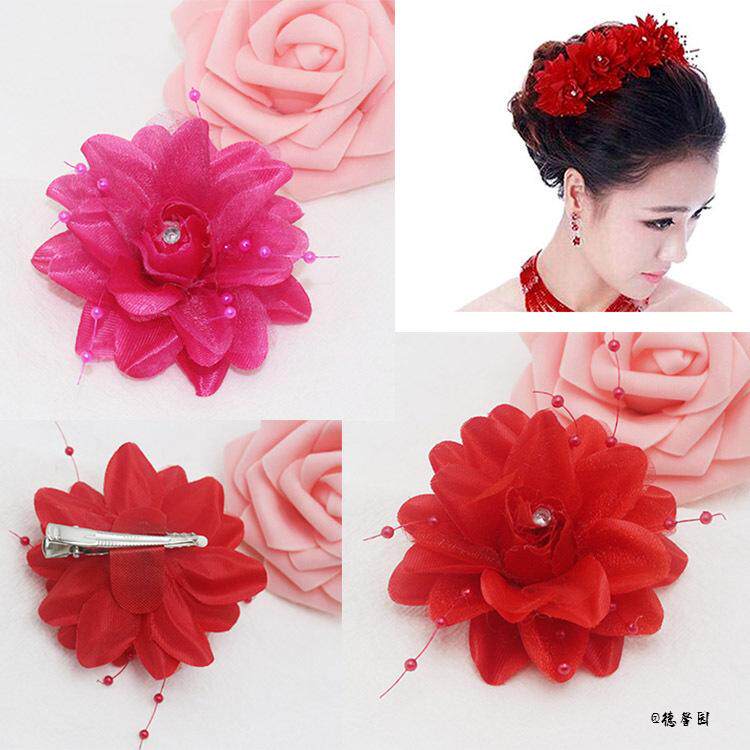 头饰佩戴花亮片花头花新娘头饰大红花演出头饰羽毛亮片花儿童舞蹈