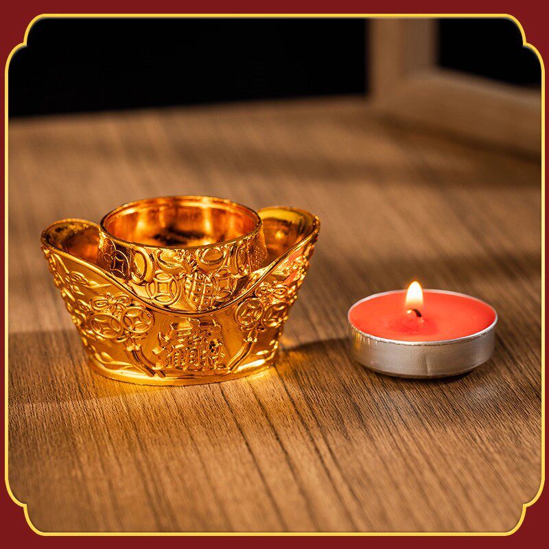 红色喜庆家用供奉元宝蜡烛台无烟