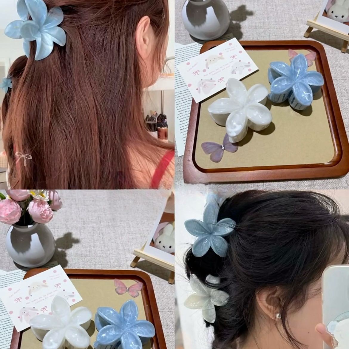 氛围感出片神器花朵抓夹白女