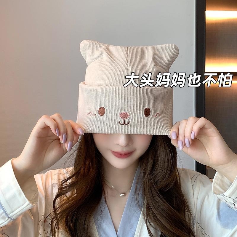 产后孕妇产妇坐月子帽吸汗发带头巾女秋冬季大头围帽子防风针织