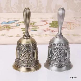 欧式复古金属彩绘手摇铃餐厅上餐传菜铃铛学校上课儿童手动打铃