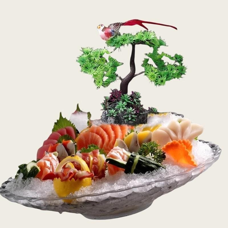 盘饰刺身寿司拼盘菜品小摆件松树