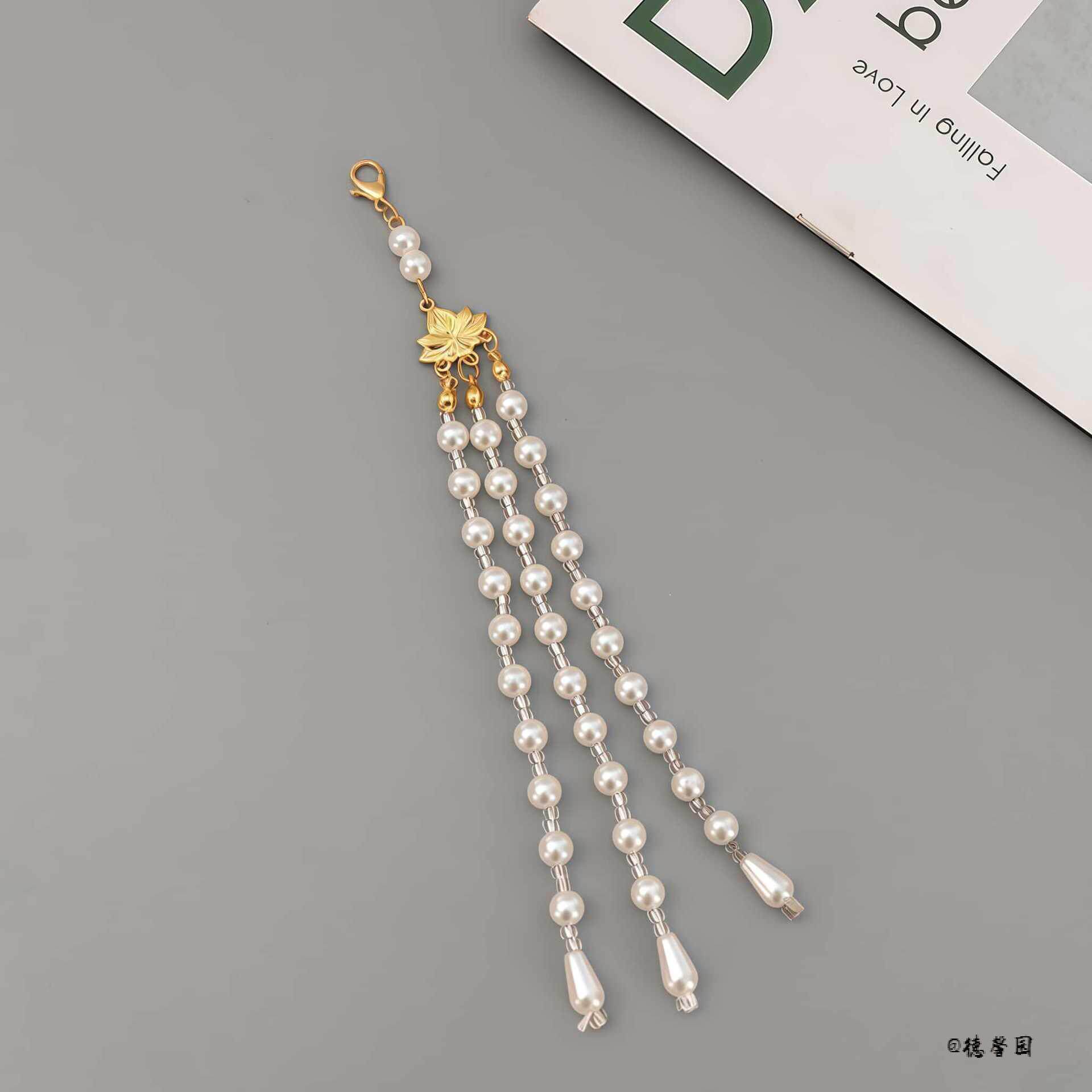 汉服简约单条流苏穗子头饰仿珍珠莲花吊坠挂链旗袍辅料配饰饰品