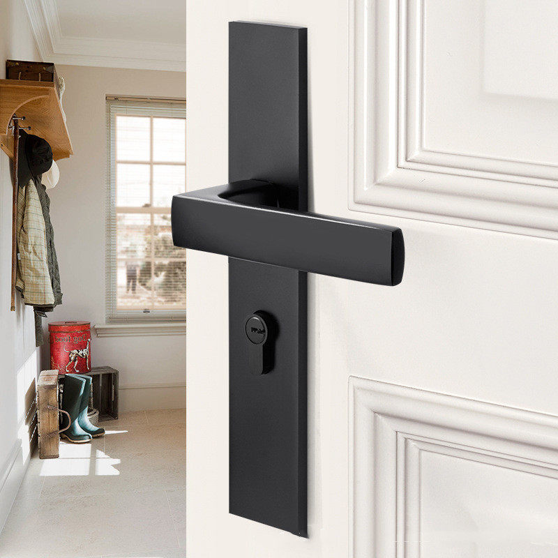 现代简约室内卧室磁吸静音房连体门锁黑色卫生间实木门把手家用锁