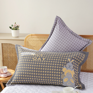 成人家用乳胶枕头套全棉枕芯内胆套 按扣全包纱布棉枕套一对装