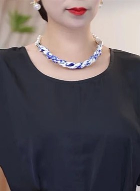 珍珠丝巾项链磁吸扣领巾气质高级感懒人春夏小众脖子锁骨链装饰女