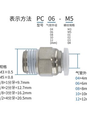 亚德客型白色气管接头APC8-02直通PC4-M5 6-01 PC10-03PC12-04/16
