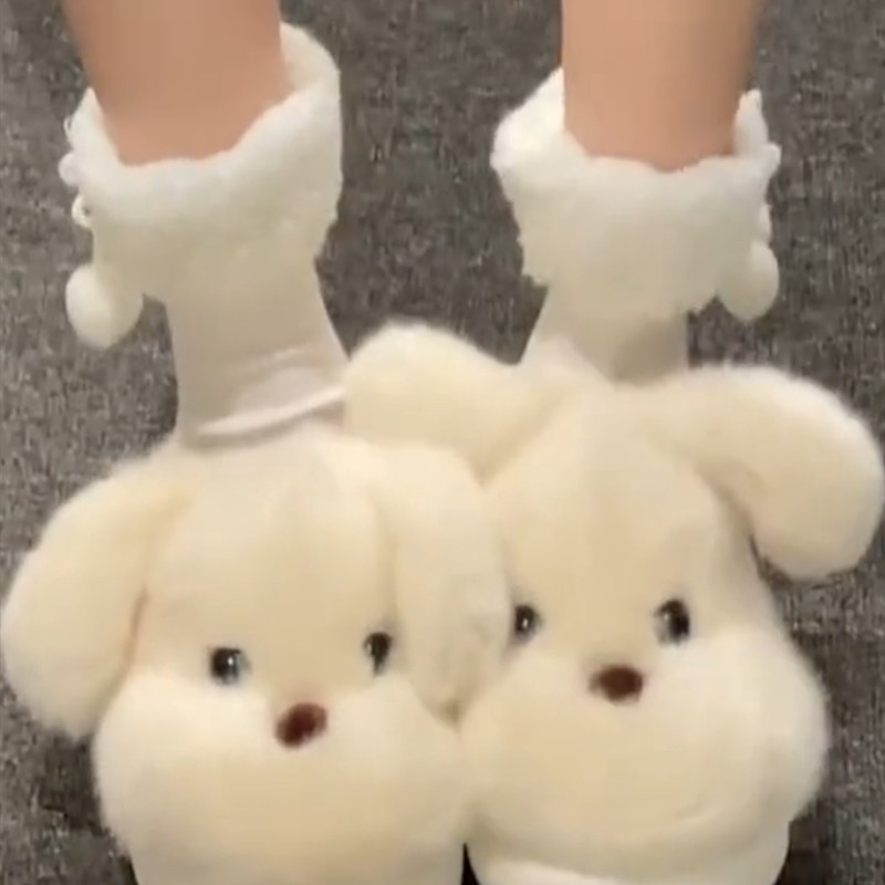 网红爆款可爱小狗毛毛拖鞋女外穿2025秋冬新款厚底保暖包头棉拖鞋