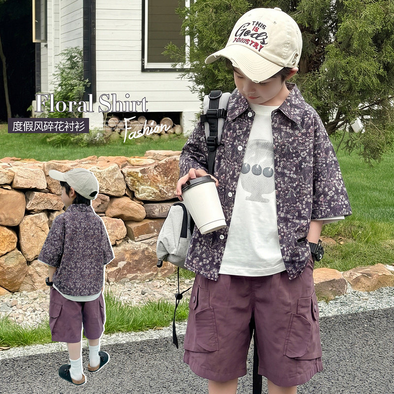 【悠悠童话】度假风男童碎花衬衫夏季薄款2026新款儿童上衣外套潮