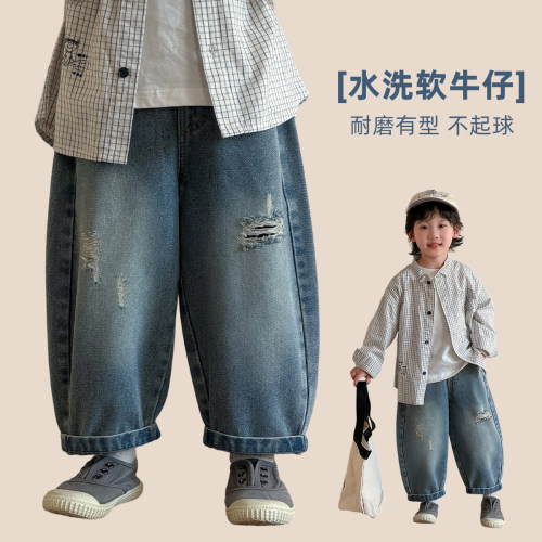 男童裤子春秋款儿童牛仔裤2026新款春装潮中大童男孩休闲裤子长裤