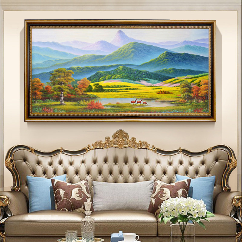 大芬油画村装饰画手绘客厅油画美式办公室挂画巨人山聚宝盆招财鹿